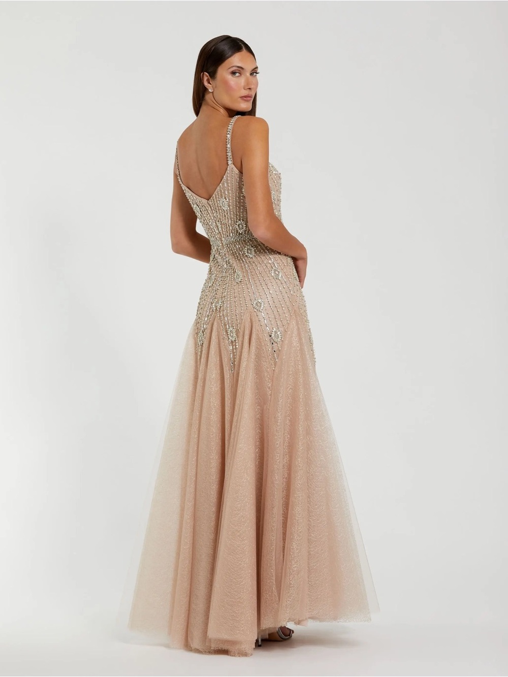 Mac Duggal Blush Nude Beaded Maxi Gown